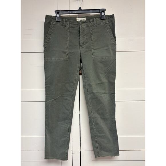 Nili Lotan Jenna Pants Women 6 Green Low Rise Slim Twill Stretch Raw Hem - Picture 1 of 8